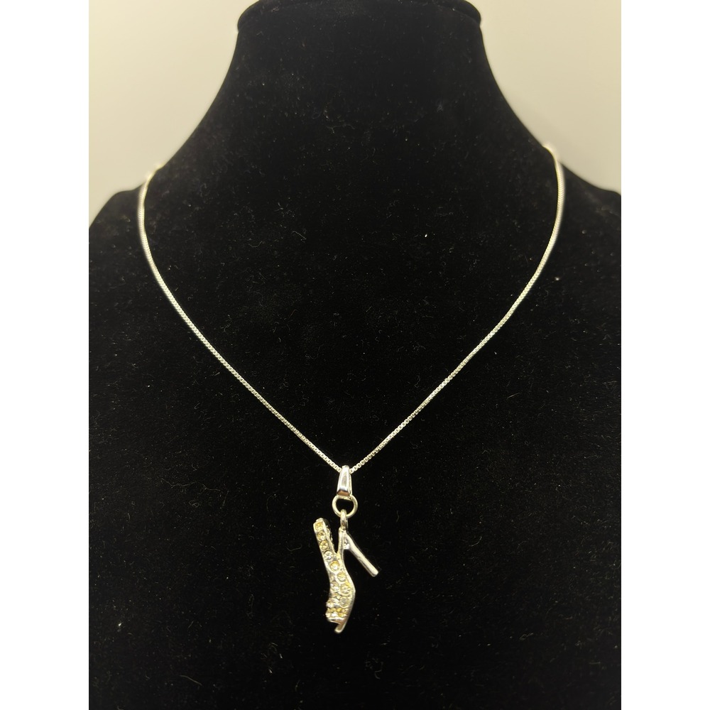 Stiletto Necklace Womens OS Silver Sterling Rhinestone Heel Pendant